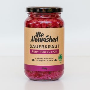 jar of benourished organic Ruby Perfection Sauerkraut