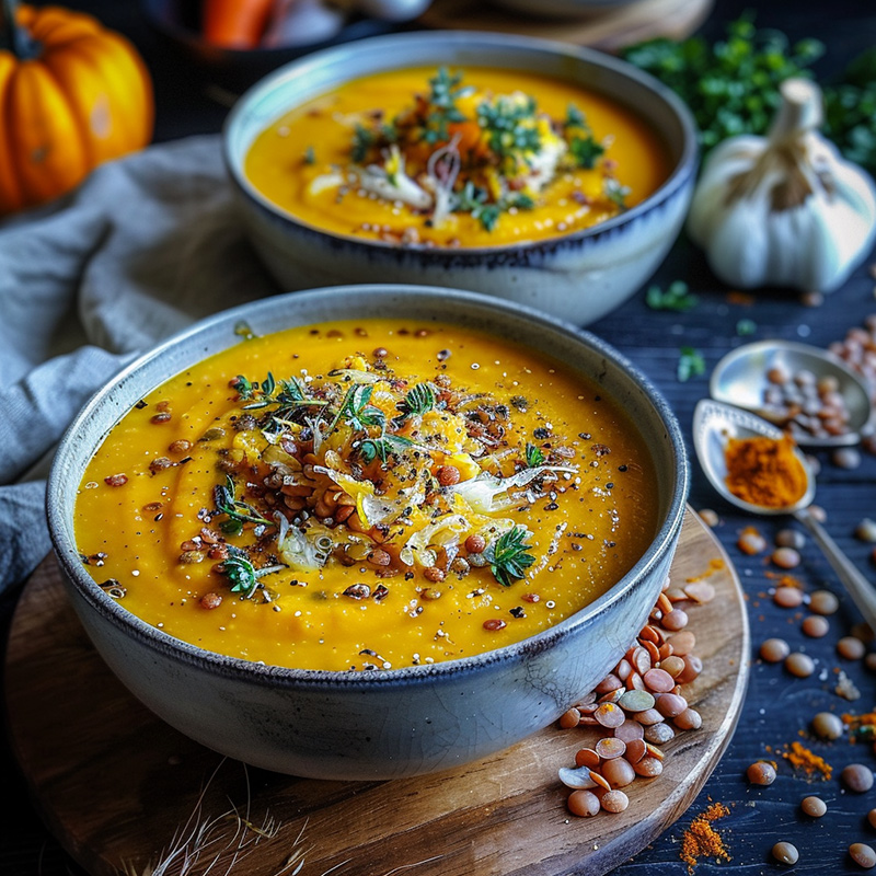 Pumpkin Soup with garlic and kraut
