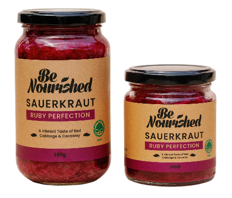 Jars of ruby red sauerkraut